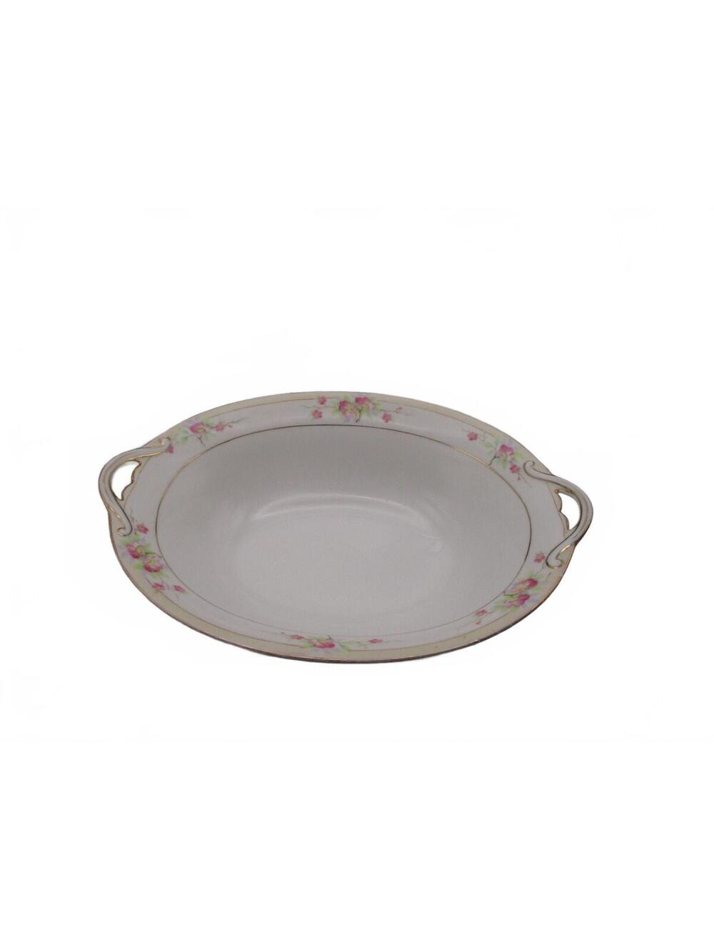Antique Noritake Nippon Hand Painted Handled Oval Serving Bowl Pink Floral 1911